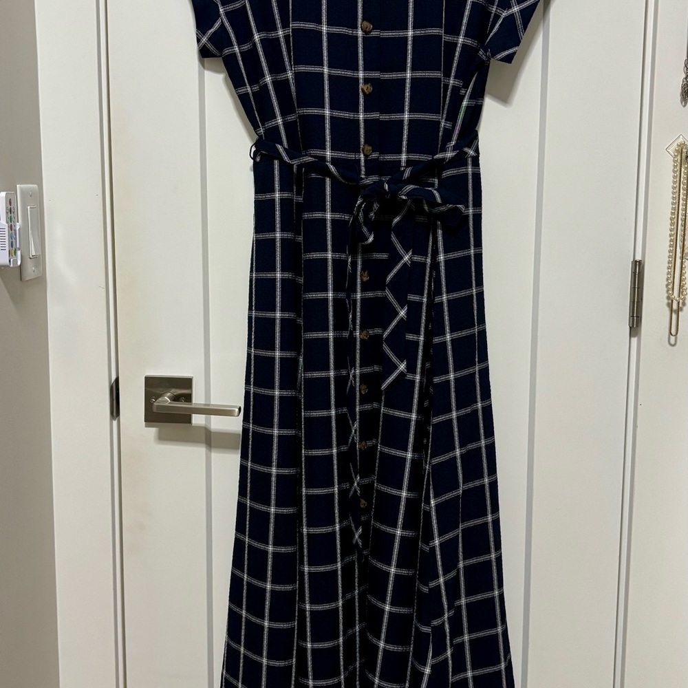 Calvin Klein Navy Checkered Maxi Dress